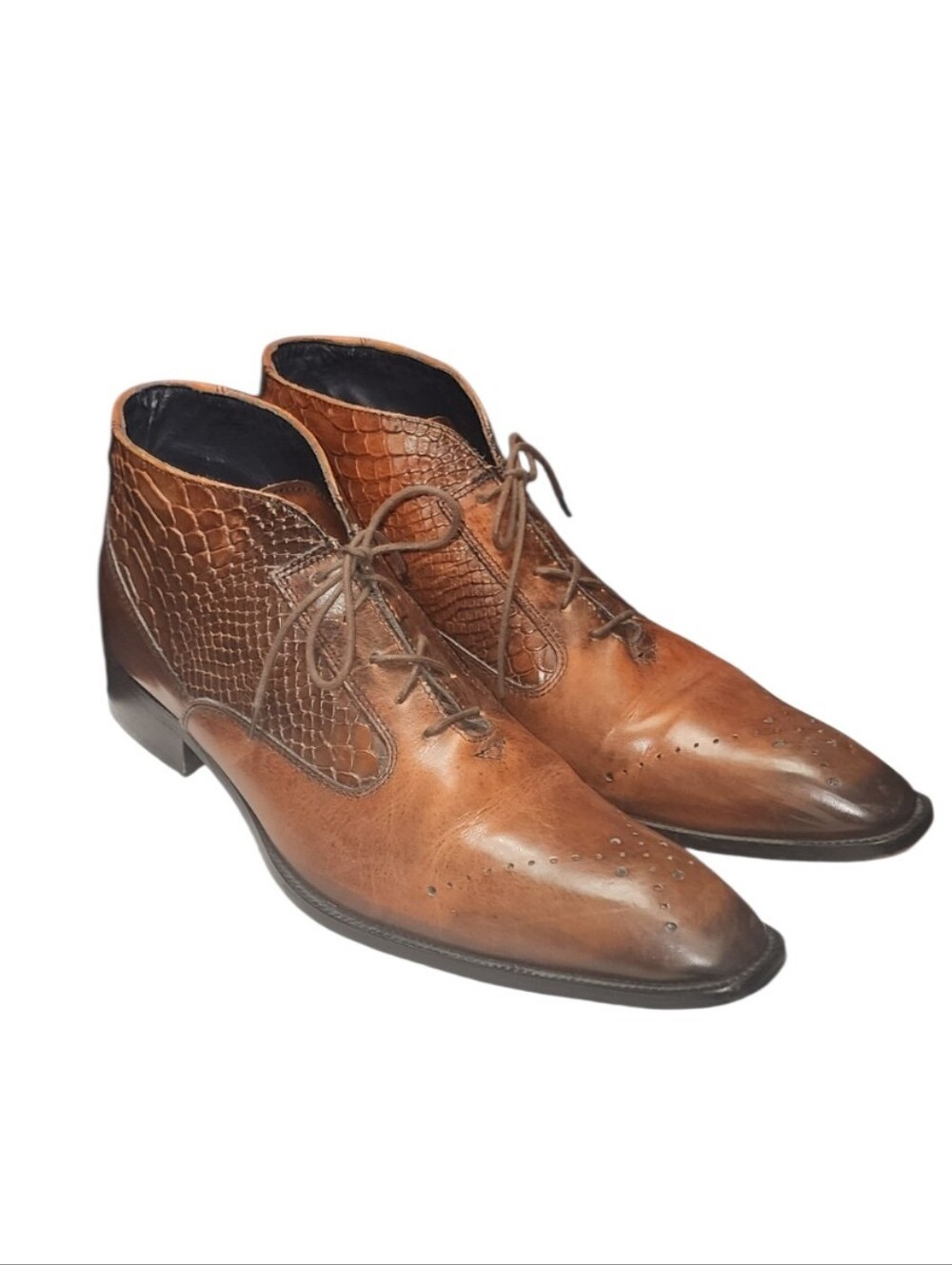 Men Vintage Leather Brown Ankle Boots By Duca Size 43. MADE IN ITALY